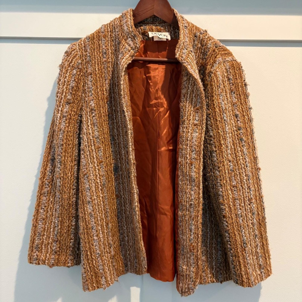 Vintage Devon Cardigan Jacket Women 16 Rust Tan Mohair Lambswool Boucle Knit